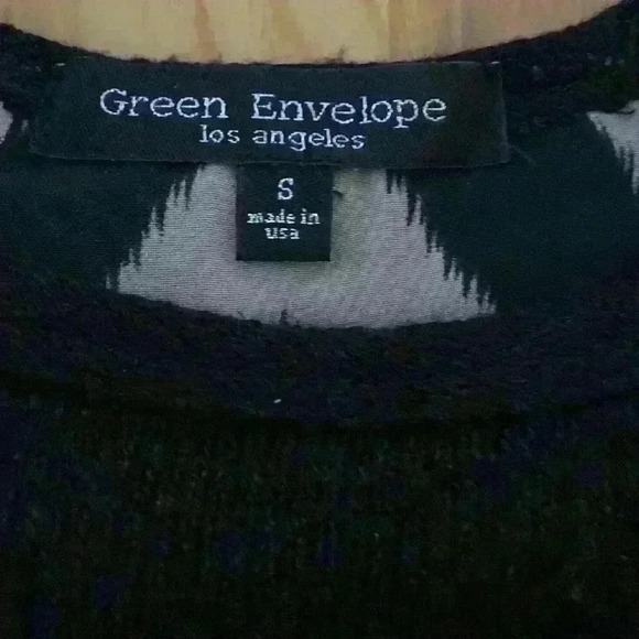 Green Envelope Black Sweater with Tan and Black Pattern V Back Detail - Picture 2 of 4